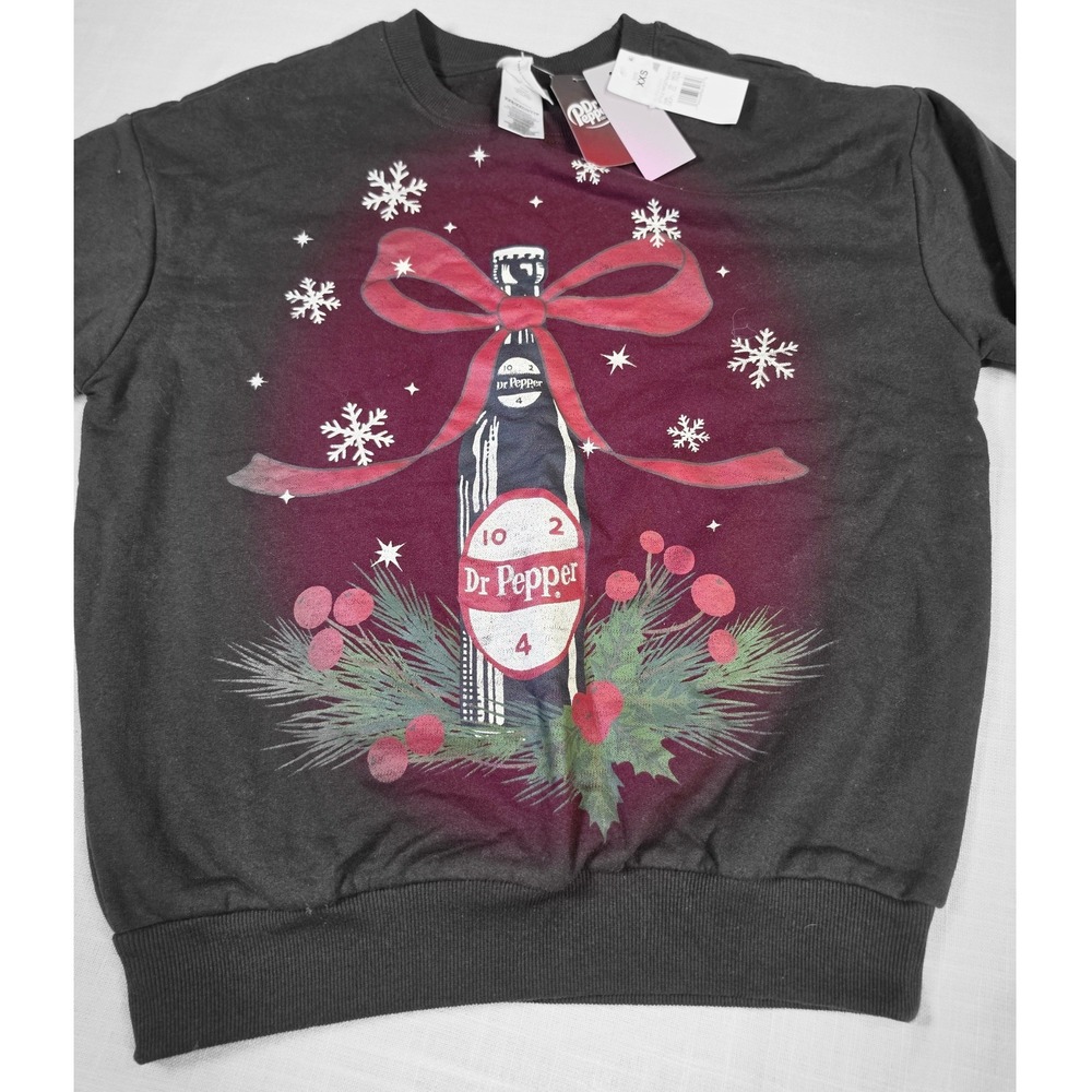 Dr Pepper Christmas Sweatshirt Womens XXS Burgundy Holiday Soda Bottle Graphic